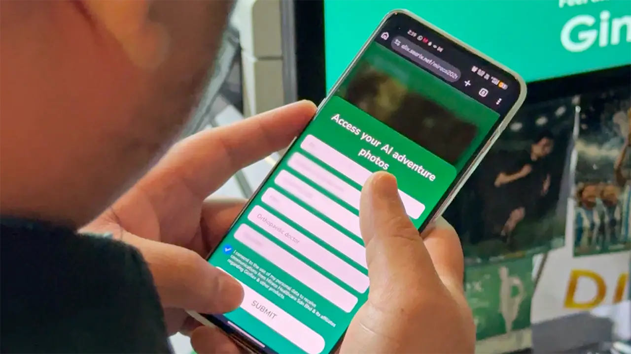 Lead capture form shown before guests download their ARYA Nova AI football photos