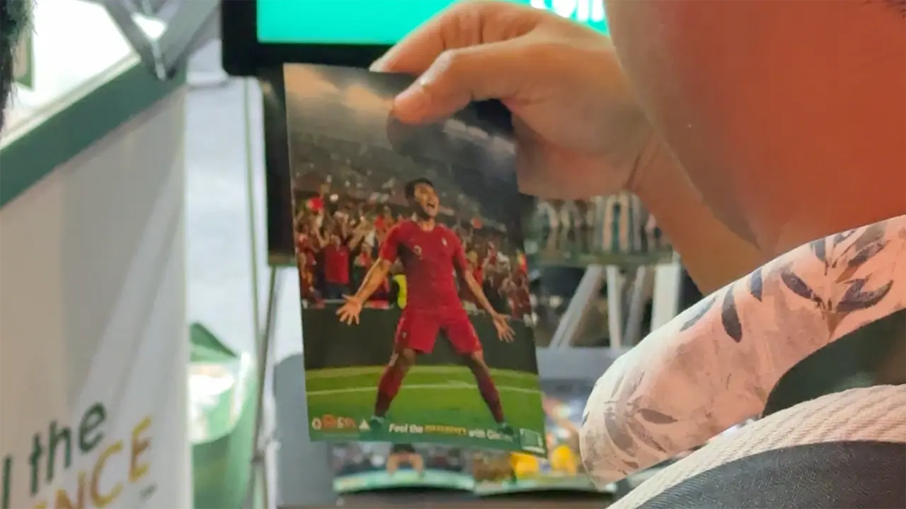 Football-themed ARYA Nova printout featuring client branding as an event takeaway